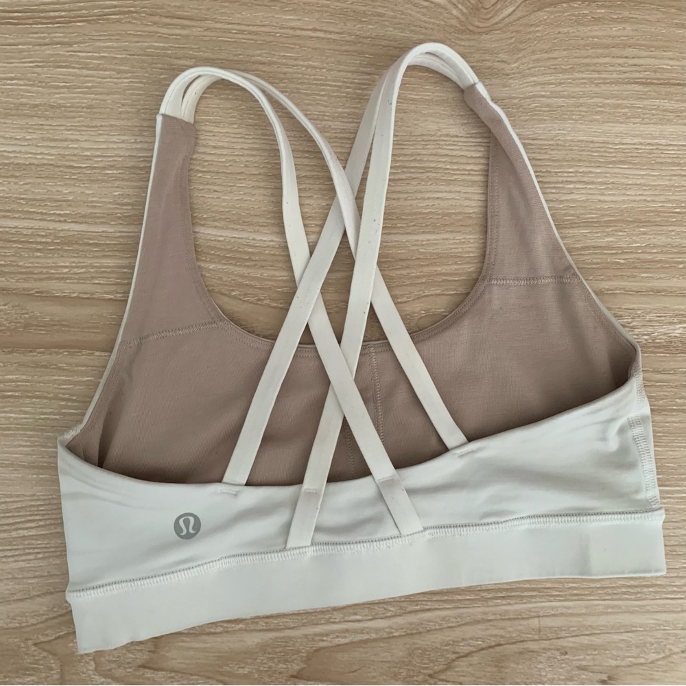 Lululemon Size 4 White Strappy Back Sports Bra Stained - Picture 6 of 8